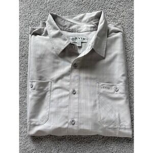 Orvis Mens XXL Gray Tonal Plaid Short Sleeve Button Down Shirt Classic 2 Pocket